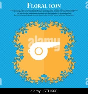 whistle icon icon. Floral flat design on a blue abstract background with place for your text. Vector Stock Vector