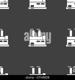 factory icon sign. Seamless pattern on a gray background. Vector Stock Vector