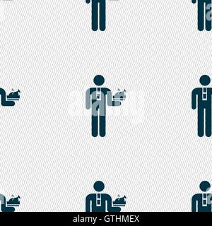 Waiter icon sign. Seamless pattern with geometric texture. Vector Stock Vector