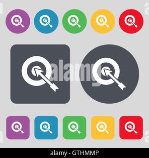 target icon sign. A set of 12 colored buttons. Flat design. Vector Stock Vector