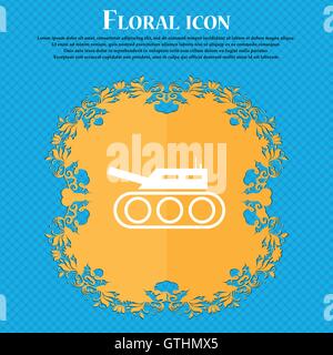 Tank, war, army icon icon. Floral flat design on a blue abstract background with place for your text. Vector Stock Vector