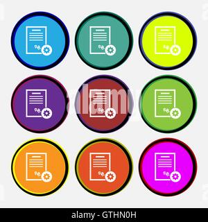 certificate icon sign. Nine multi colored round buttons. Vector Stock Vector