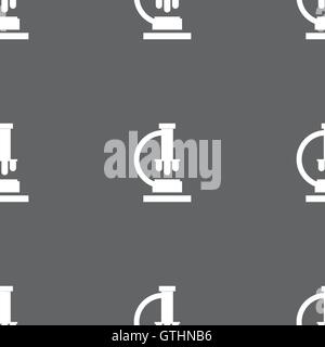 Microscope icon sign. Seamless pattern on a gray background. Vector Stock Vector
