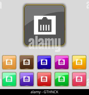 Internet cable, RJ-45 icon sign. Set with eleven colored buttons for your site. Vector Stock Vector