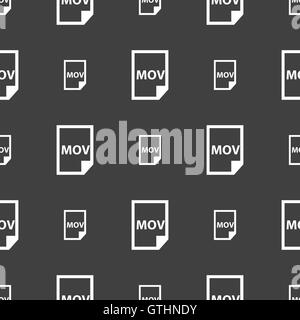 mov file format icon sign. Seamless pattern on a gray background. Vector Stock Vector