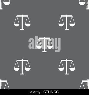 Scales of Justice icon sign. Seamless pattern on a gray background. Vector Stock Vector