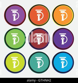 Microscope icon sign. Nine multi colored round buttons. Vector Stock Vector
