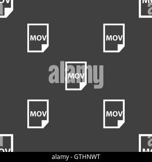 mov file format icon sign. Seamless pattern on a gray background. Vector Stock Vector