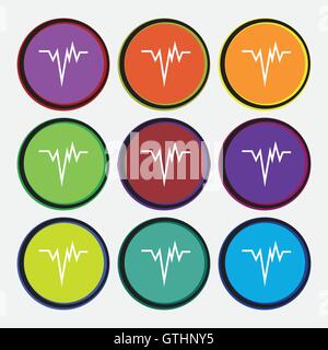 pulse Icon sign. Nine multi colored round buttons. Vector Stock Vector