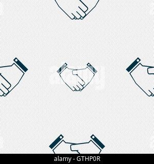Handshake icon sign. Seamless pattern with geometric texture. Vector Stock Vector