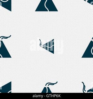 active erupting volcano icon sign. Seamless pattern with geometric texture. Vector Stock Vector