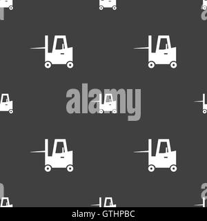Forklift icon sign. Seamless pattern on a gray background. Vector Stock Vector