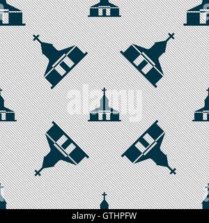 Church Icon sign. Seamless pattern with geometric texture. Vector Stock Vector