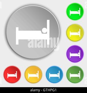 Hotel Icon sign. Symbol on eight flat buttons. Vector Stock Vector