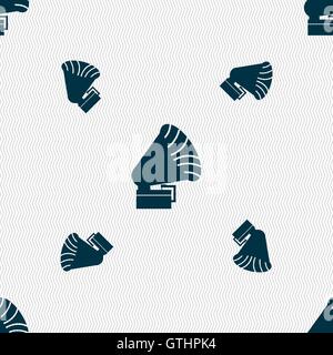 Gramophone icon. sign. Seamless pattern with geometric texture. Vector Stock Vector
