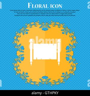 Ancient parchment sheet of paper icon. Floral flat design on a blue abstract background with place for your text. Vector Stock Vector