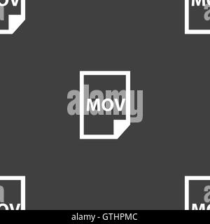 mov file format icon sign. Seamless pattern on a gray background. Vector Stock Vector