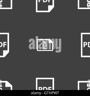 PDF Icon. sign. Seamless pattern on a gray background. Vector Stock Vector