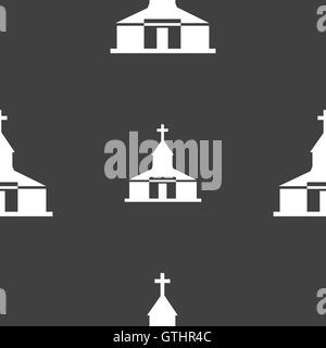 Church Icon sign. Seamless pattern on a gray background. Vector Stock Vector