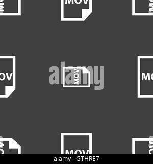 mov file format icon sign. Seamless pattern on a gray background. Vector Stock Vector