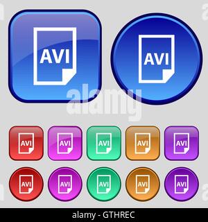 AVI Icon sign. A set of twelve vintage buttons for your design. Vector Stock Vector