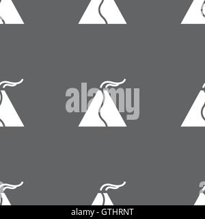 active erupting volcano icon sign. Seamless pattern on a gray background. Vector Stock Vector