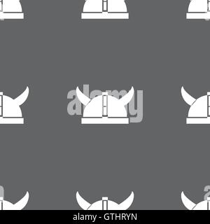 viking helmet icon sign. Seamless pattern on a gray background. Vector Stock Vector