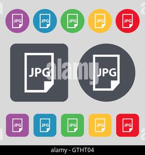 Jpg file icon sign. A set of 12 colored buttons. Flat design. Vector Stock Vector