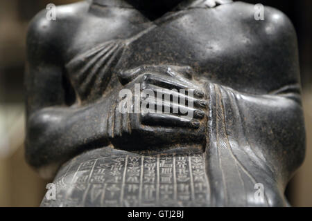 Statue of Gudea. Neo-Sumerian. ca. 2090 BC. Mesopotamia, probably from Girsu (modern Tello). Diorite. Stock Photo
