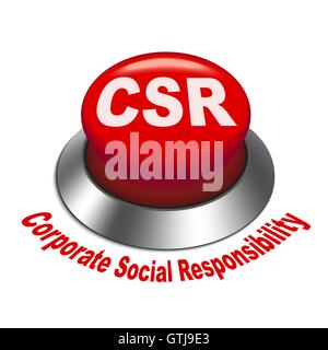 3d illustration of csr corporate social responsibility button isolated white background Stock Vector