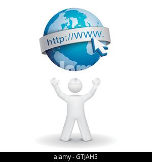 3d person looking up at an internet model isolated white background Stock Vector
