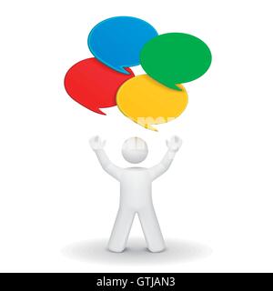3d person looking up at four speech bubbles isolated white background Stock Vector