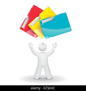 3d person looking up at folders isolated white background Stock Vector