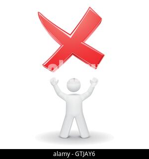 3d person looking up at a rejected mark isolated white background Stock Vector