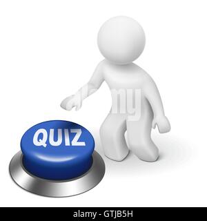 3d man is pushing the quiz button isolated white background Stock Vector