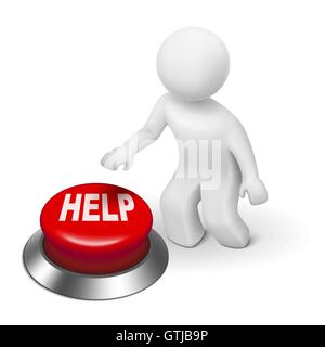 3d person pressing red the button help over white background Stock Vector