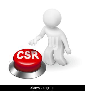 3d man with csr corporate social responsibility button isolated white background Stock Vector