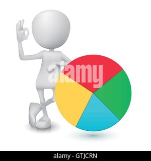 3d man showing okay hand sign with the pie chart Stock Vector