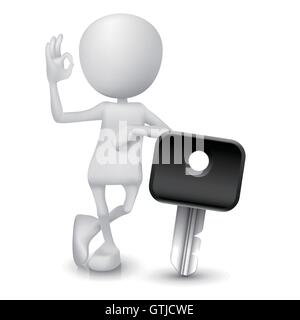 3d man showing okay hand sign with a car key Stock Vector