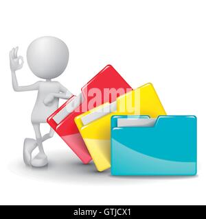 3d man showing okay hand sign with folders Stock Vector