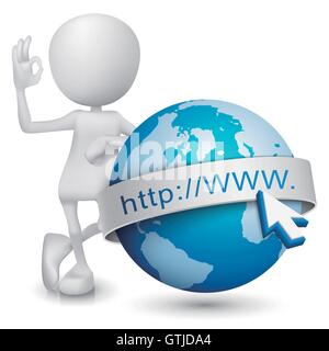 3d man showing okay hand sign with an internet model Stock Vector