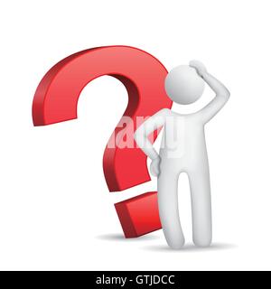 3d man with red question mark over white background Stock Vector