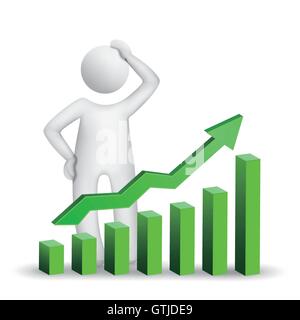 3d man thinking with a bar chart isolated white background Stock Vector