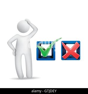 3d human character with check mark symbols isolated on white background Stock Vector