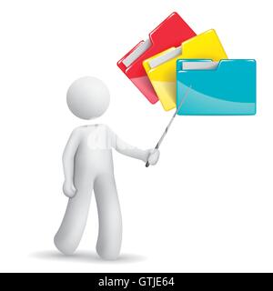 3d person pointing at folders isolated white background Stock Vector
