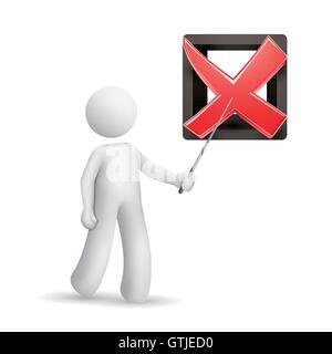 3d person pointing at a rejected mark isolated white background Stock Vector