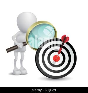3d person watching dart hitting a target with a magnifying glass Stock Vector
