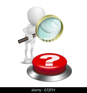 3d person watching the question mark button with a magnifying glass Stock Vector