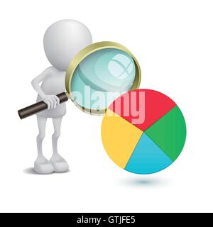 3d man with financial pie chart and magnifying glass Stock Vector