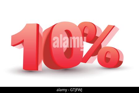 3d shiny red discount collection - 10 percent isolated white background Stock Vector